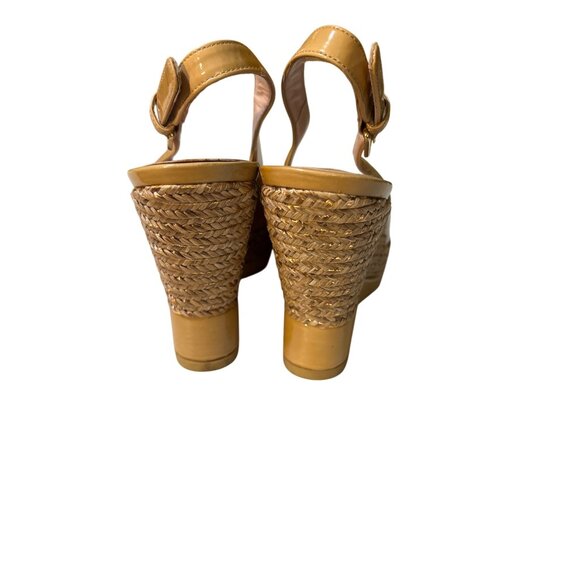 Stuart Weitzman Patent Leather Slingback Wedge Sandals Size 7M Tan - Picture 5 of 7